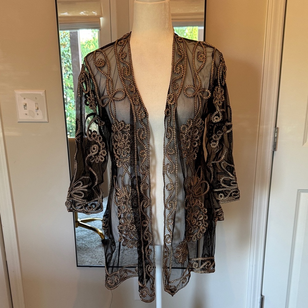 Elegant Black and Gold Embroidered Women's Jacket